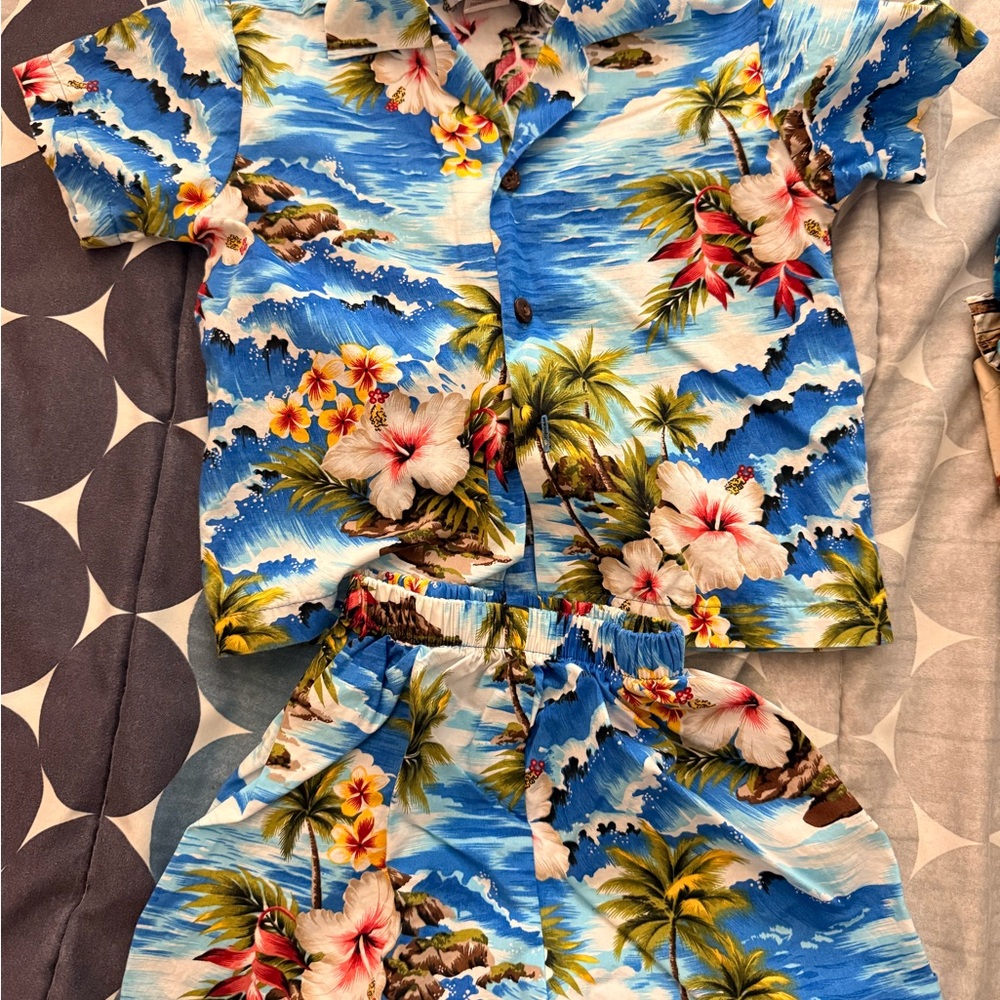 Tropical Blue Hawaiian Shirt and Shorts Set